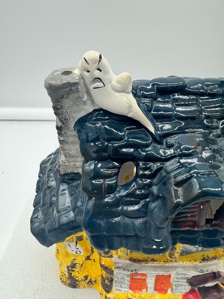 Earthenware Ceramic Lighted Haunted House Halloween Decor
