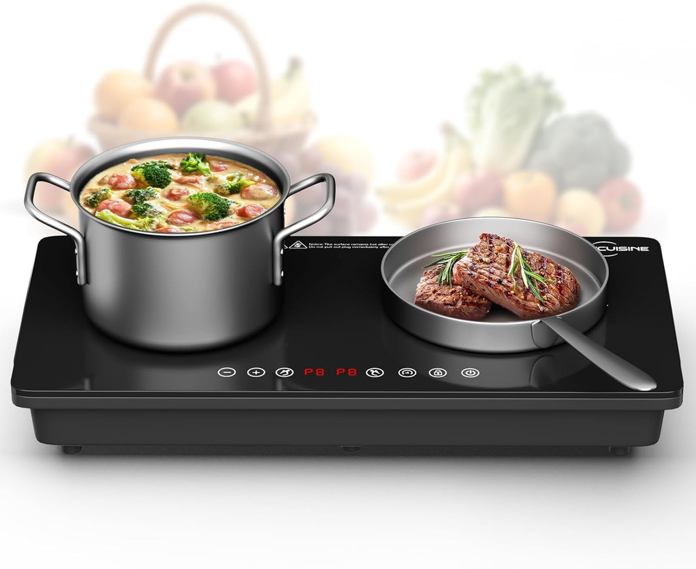1800W Double Induction Cooktop with Touch Control & Timer, 2 Zones