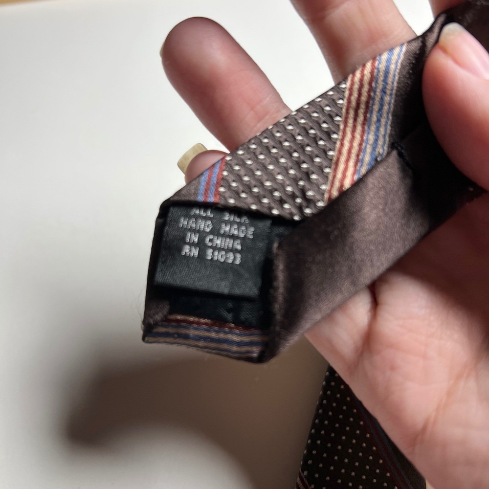 Boca Classics Silk Tie Brown Stripe Geometric Pattern Handmade