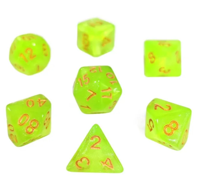 🍋‍🟩⚡Neon Lime Dice Set Poly RPG DnD Dungeons Dragons AD&D Pathfinder d20 B