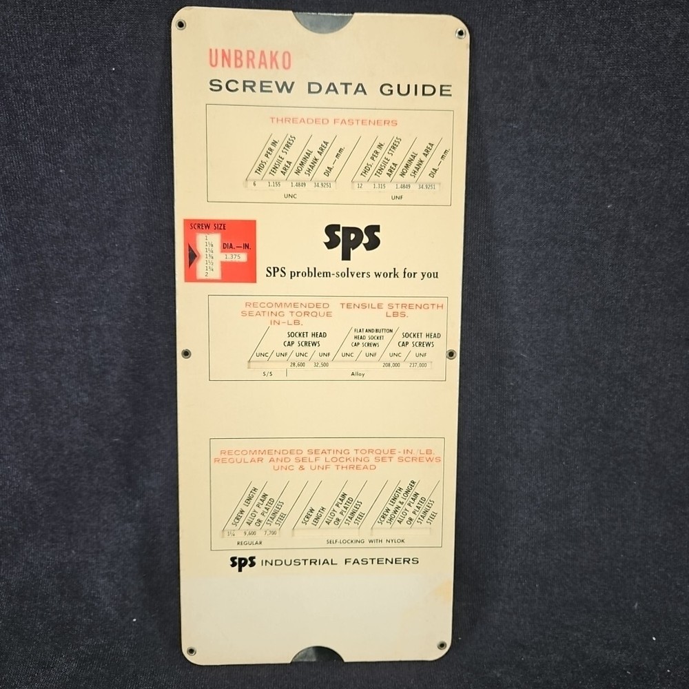 Unbrako Socket Screw Selector Data Guide Slide Rule 1965 Perrygraf ADVERTISEMENT
