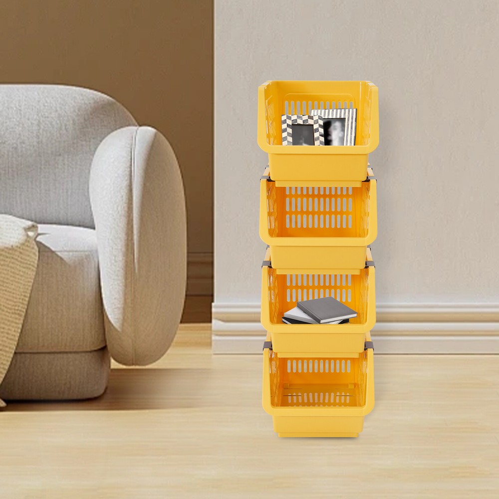 4 PCS Stacking Storage Baskets, Stackable Organizer Baskets, Storage Bin