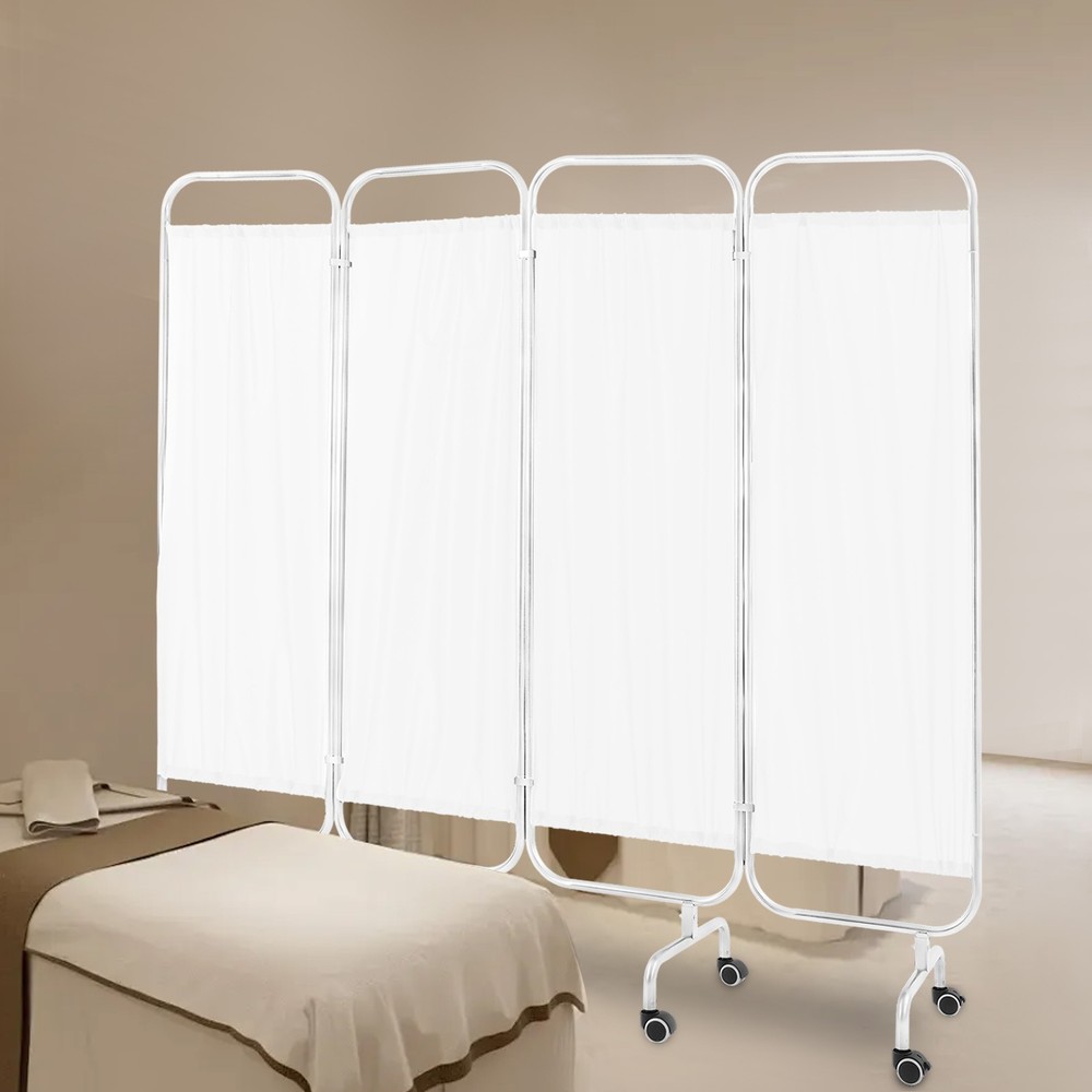 4 Panel Room Divider Rolling Folding Privacy Partition Screens Separation White