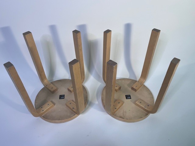 2 Artek Alvar Aalto Model E60 Black Birch Stools Original