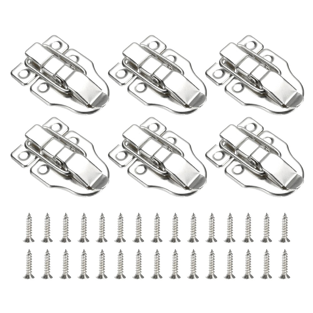 6Pcs Duck-billed Hasp Lock Retro Box Toggle Latch without Padlock Hole Silver