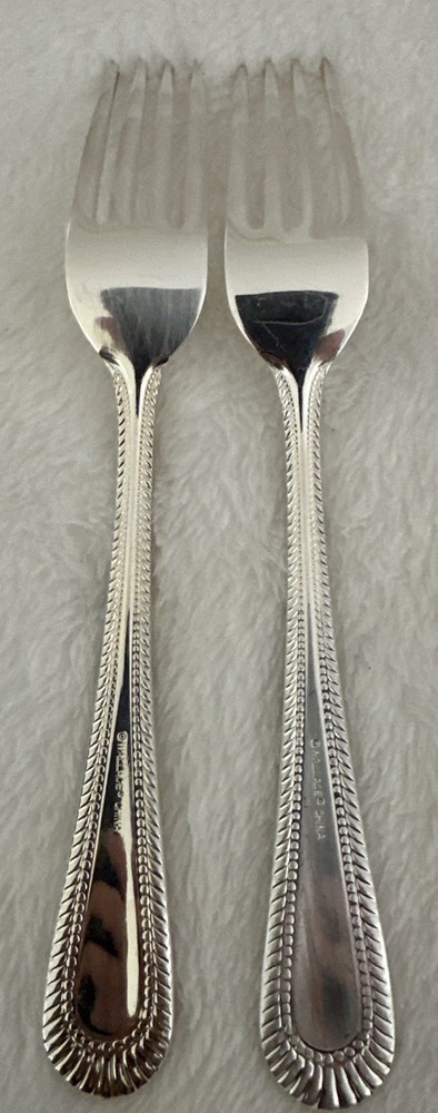 2 WALLACE Wickham Deep Silverplate Dinner Forks Flatware Fan Bead 8”
