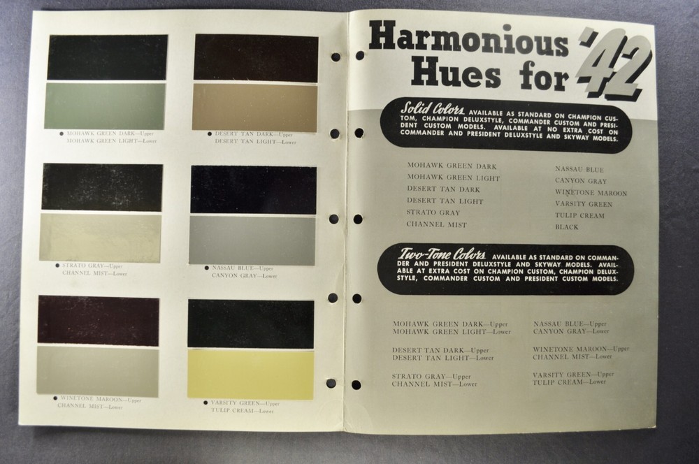 1942 Studebaker Paint Color Data Book Insert Skyway President Commander Champion