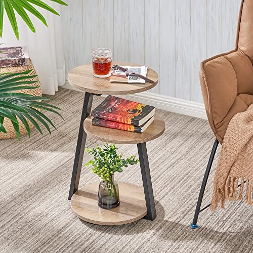 Round End Table Side Table with Metal Frame, Accent Table Nightstand Greige