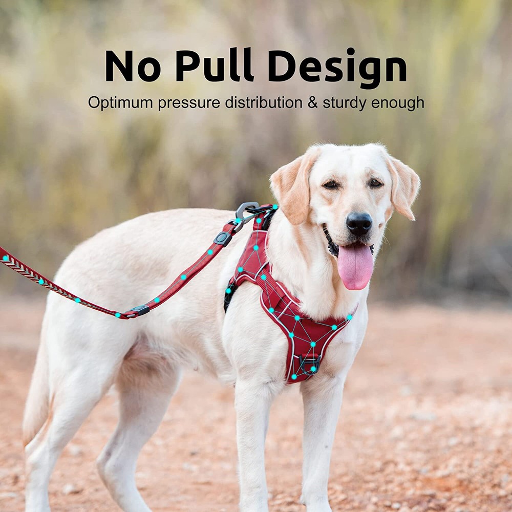 Dog Harness, No Pull Adjustable Reflective Dog Vest Harness, Soft (Red,Size:L)