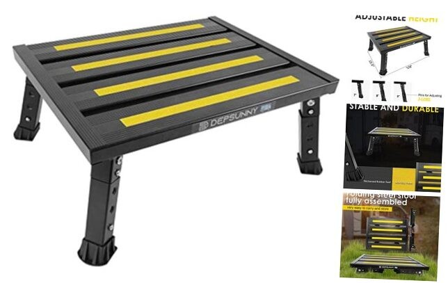 Adjustable Height Aluminum RV Step, Stable Foldable Platform Step Stool, Black