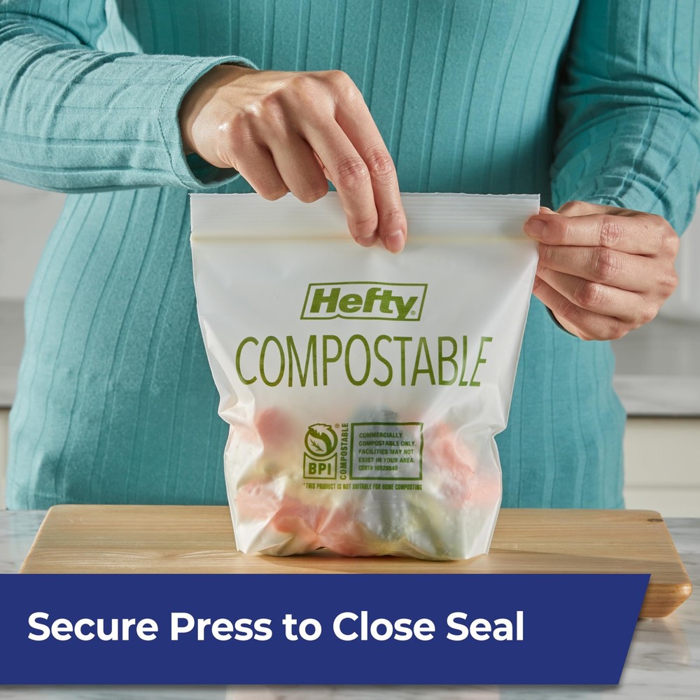 Hefty Compostable Press-To-Close​ Quart 40 Count Quart, Clear