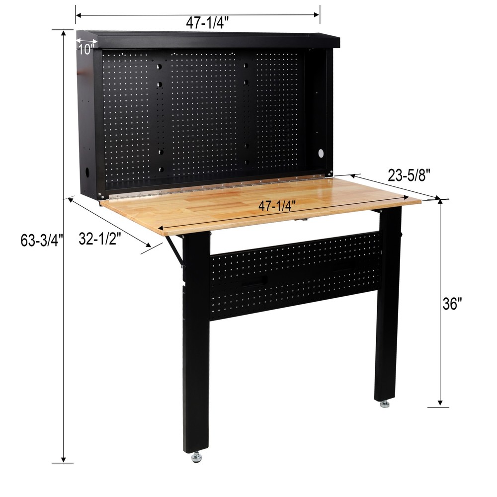 Wall Mounted Workbench, Robust Space-Saving Foldable Workbench with Rubberwood