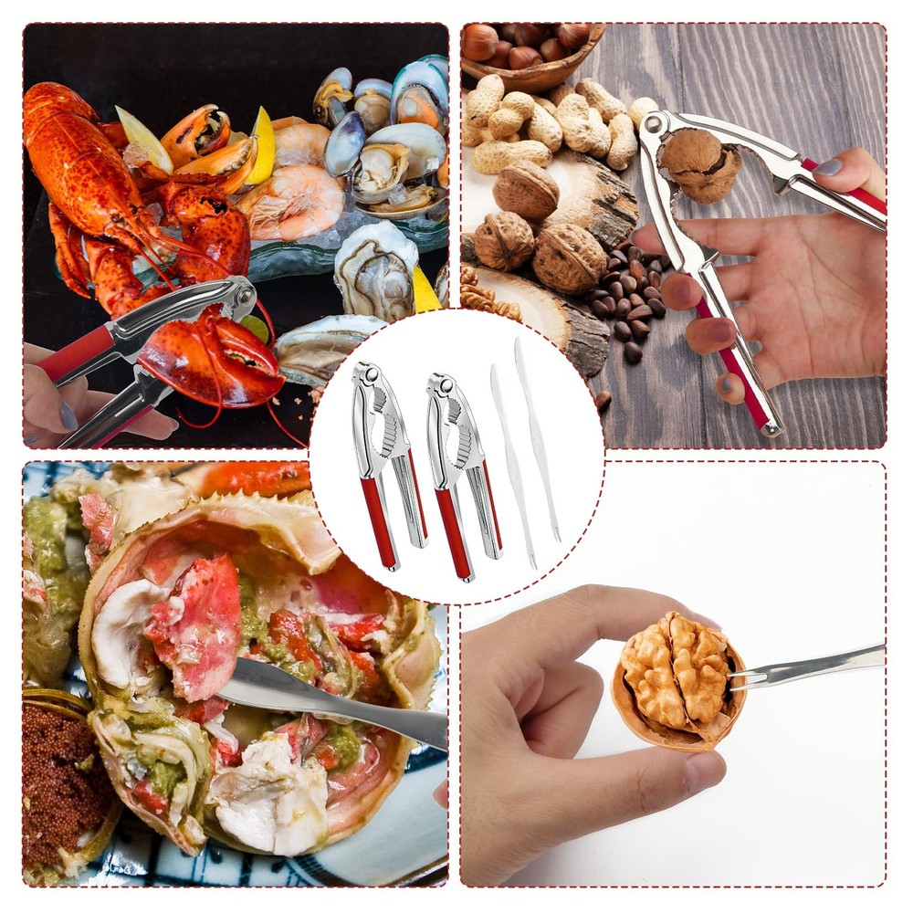 4 Pcs Walnut Cracker Tools, Windspeed Nut Crackers Three Opening Clips Red