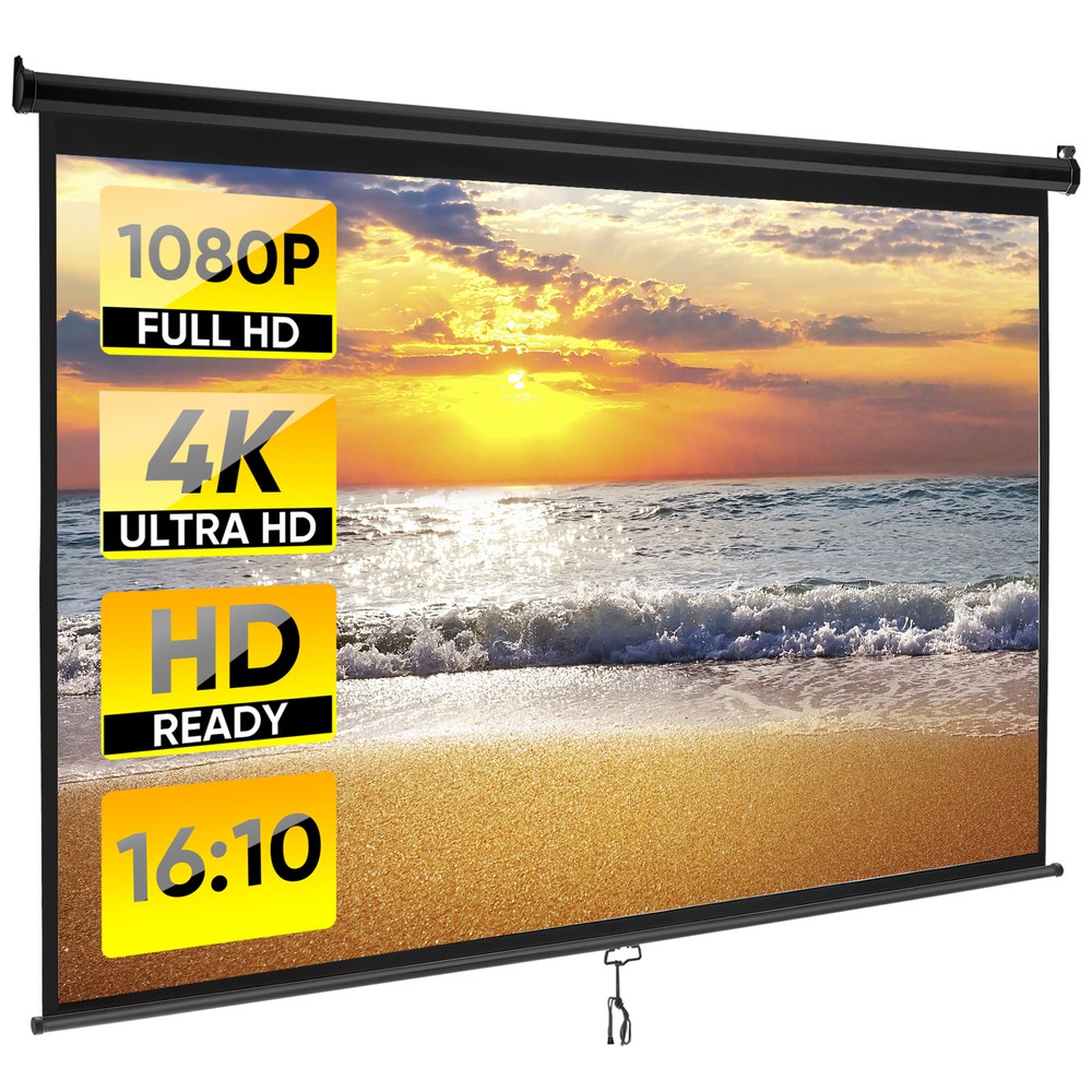 Screens Manual 100" 16:10 Manual Pull Down Projector Screen 4K Retract Black