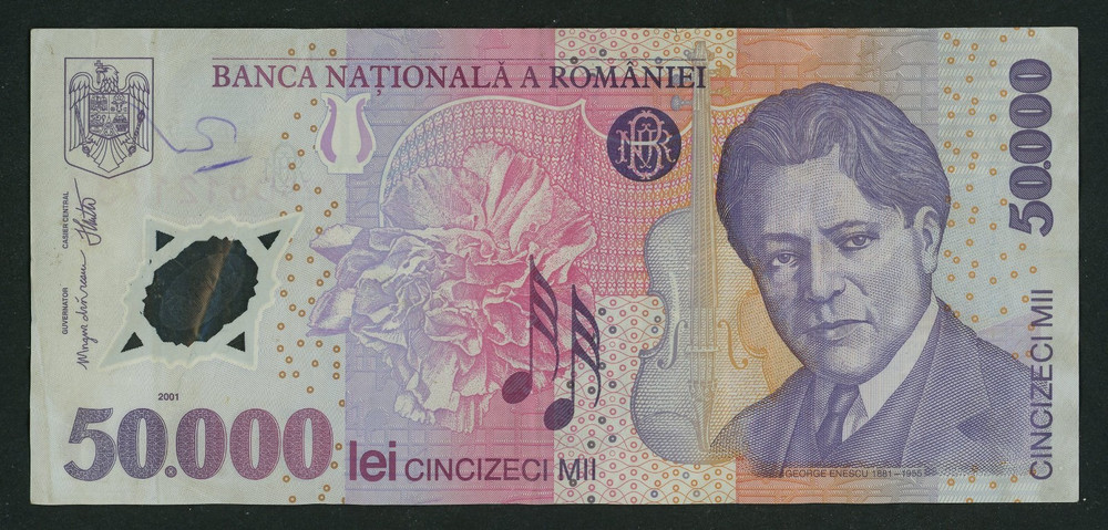 🔴ROMANIA  50000 Lei  2001   VF    Polymer banknote🔴