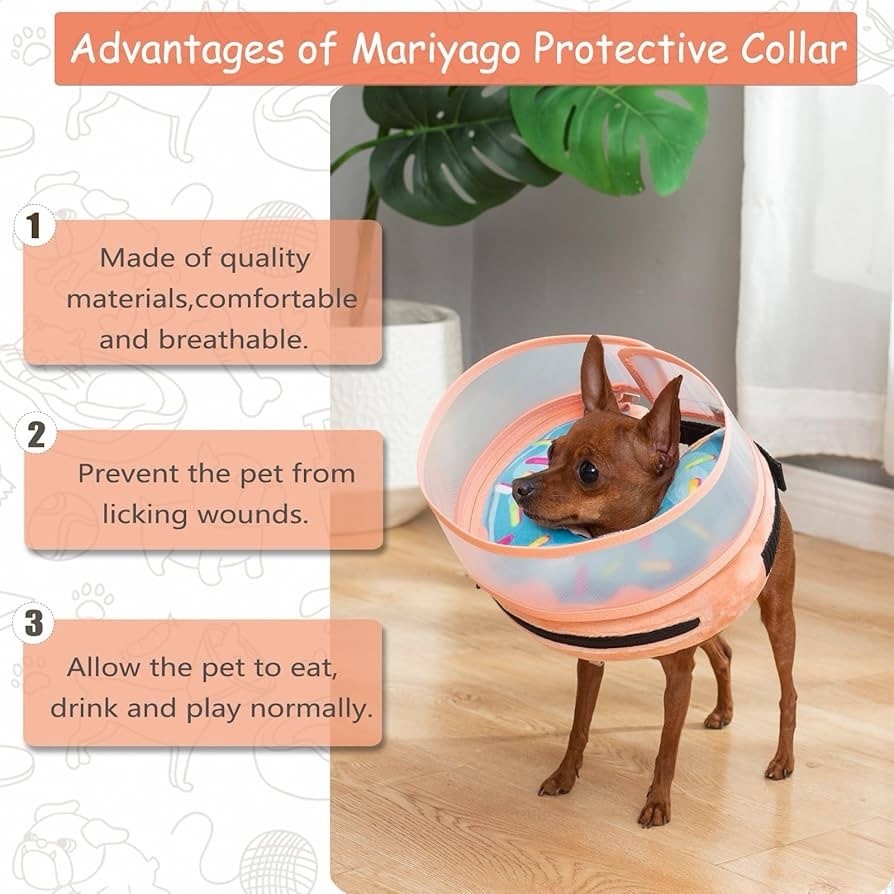 Mariyago Inflatable Dog Cone Collar Soft Donut Recovery E-Collar Medium Open Box