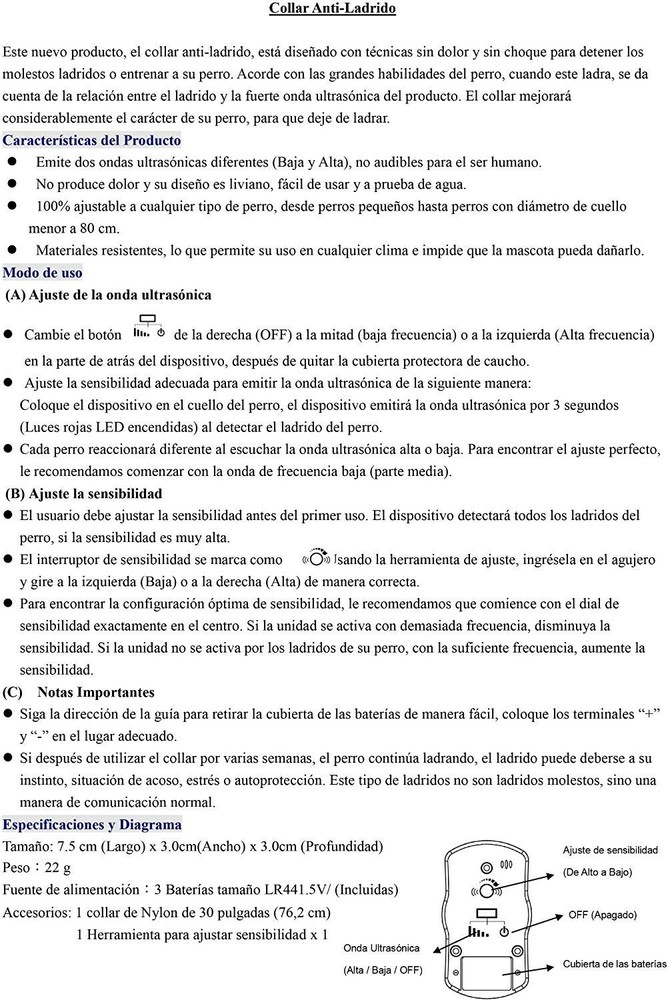 Dog Bark Control Collar - Effective Ultrasound Humane Training 5 Sensitivity