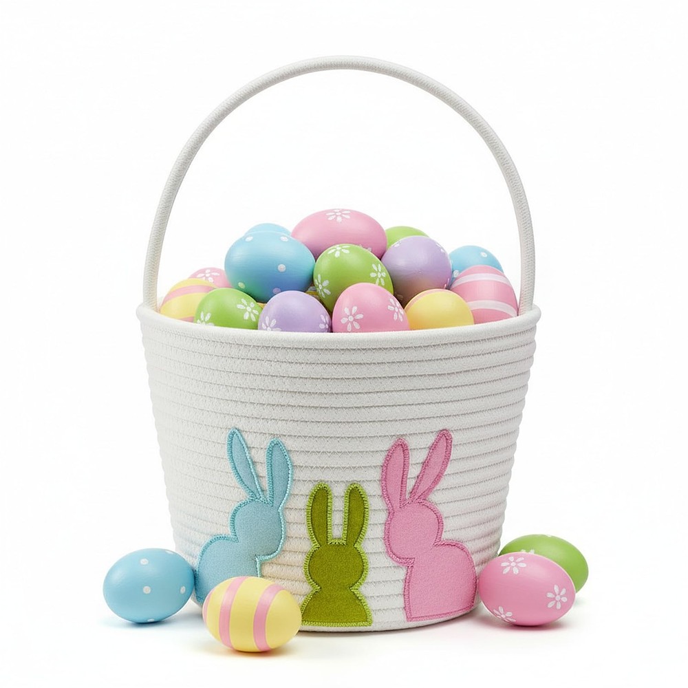 E-FirstFeeling Easter Baskets for Kids, Woven Easter Bunny Basket with Handle...