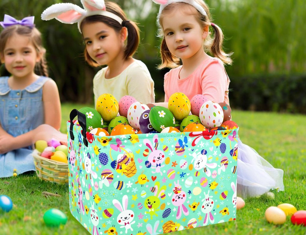 MYFLOCY Large Rectangular Easter Baskets Empty Waterproof Boy Toy Box Foldabl...