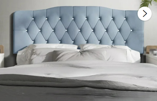 Upholstered Queen Size Headboard Only Light Blue Adjustable Hgt Diamond Tufted