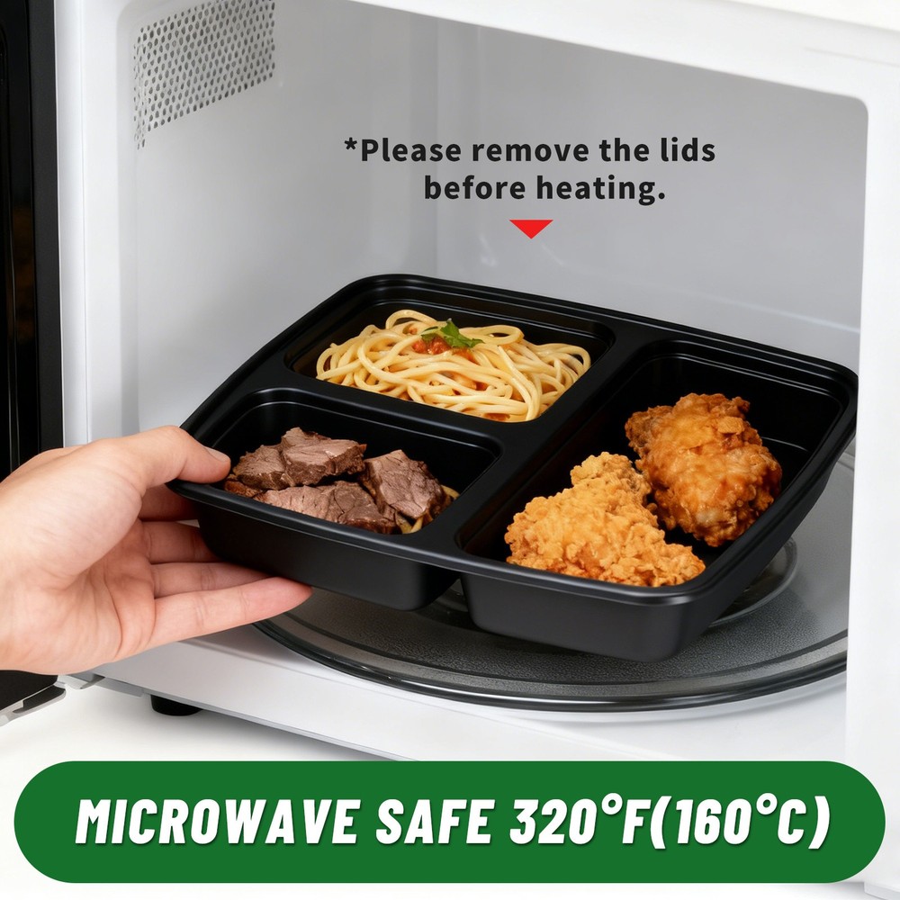 50Packs 39oz 3-Compartment Containers Leakproof Stackable Takeout/Picnic