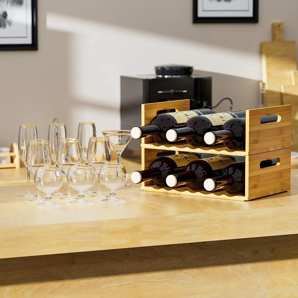 MinBoo 2 Tier Bamboo Wine Racks for Countertop, Stackable,Storage Rack for Wine