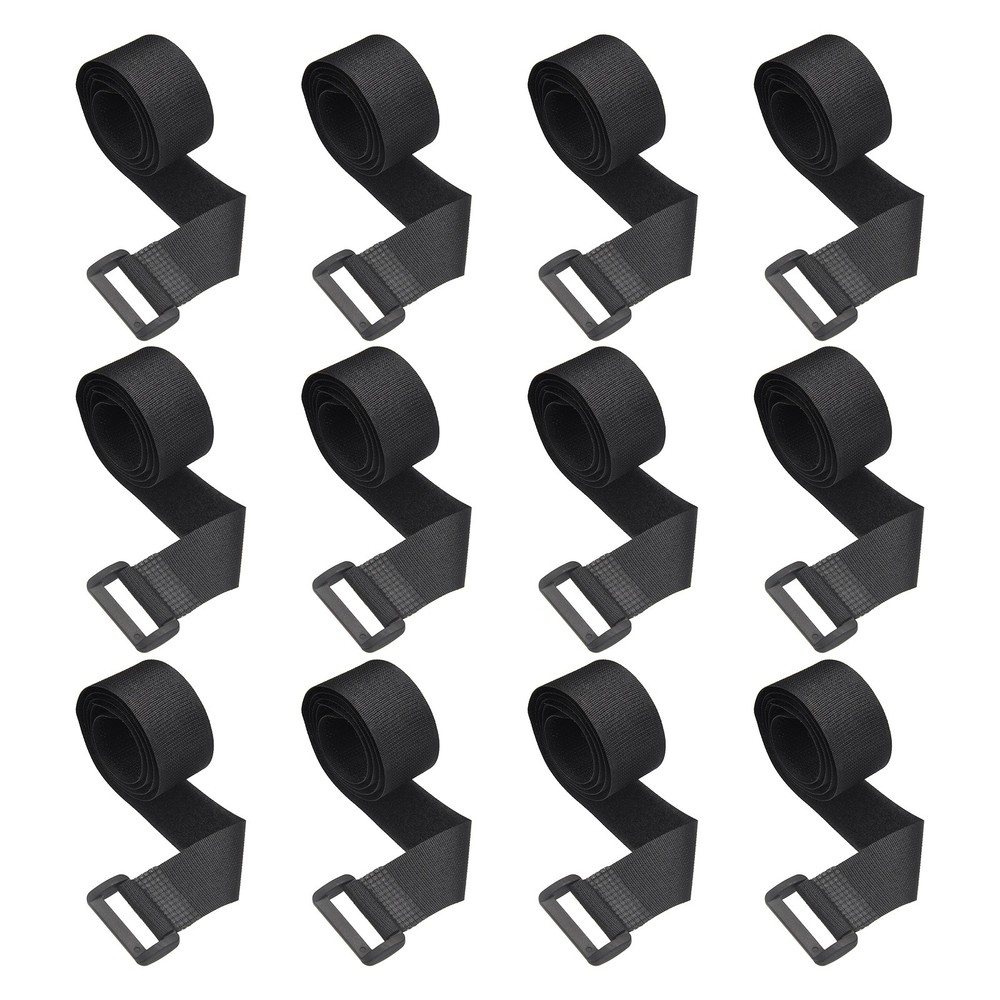 12pcs Reusable Cinch Straps 1"x23.6" Hook and Loop Cable Securing Straps, Black
