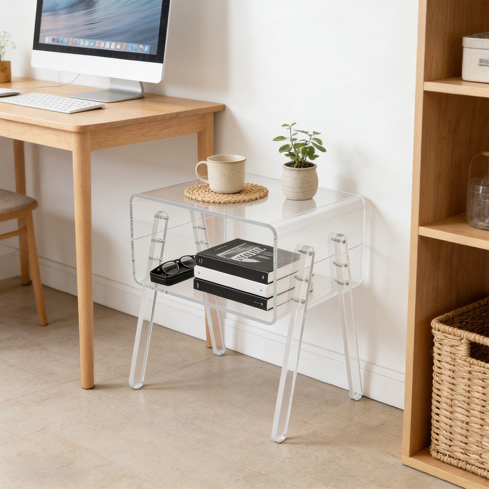 Acrylic Side Table, 2-Tier End Table with Open Storage for Small Spaces, Clear