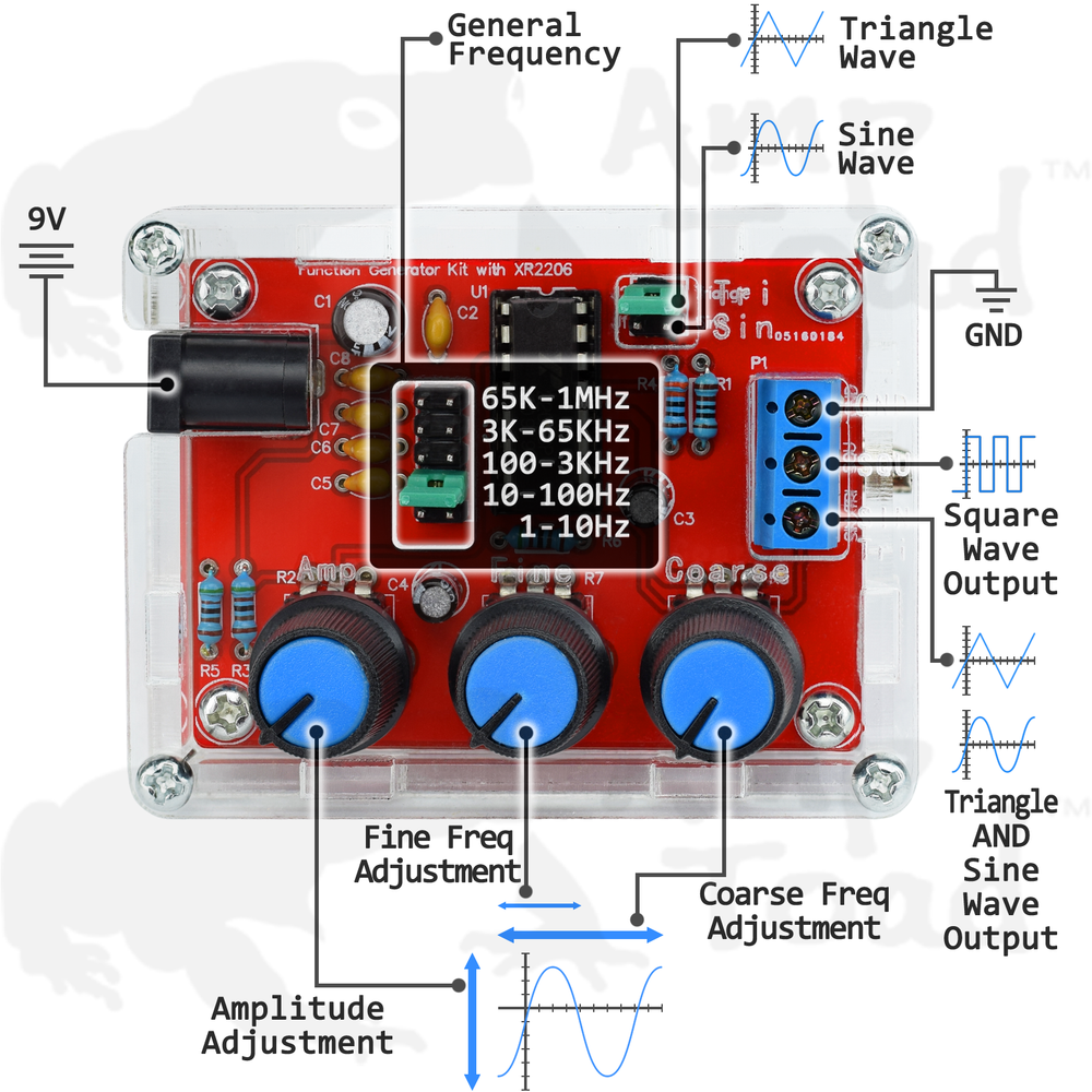 Function Generator XR2206 - DIY Kit - Optional Wall Plug [SOLDERING REQUIRED]