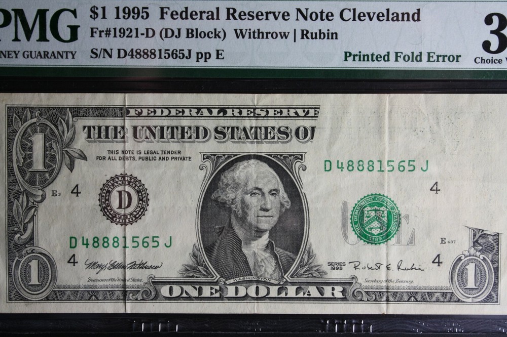 1995 $1 Dollar Bill Huge Printed Fold error PMG ERROR US PAPER MONEY ERROR