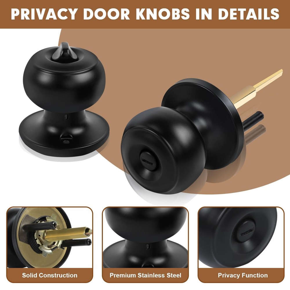 RAZCC Privacy Door Knobs, 10 Pack Matte Black Knobs with 10 Pack,
