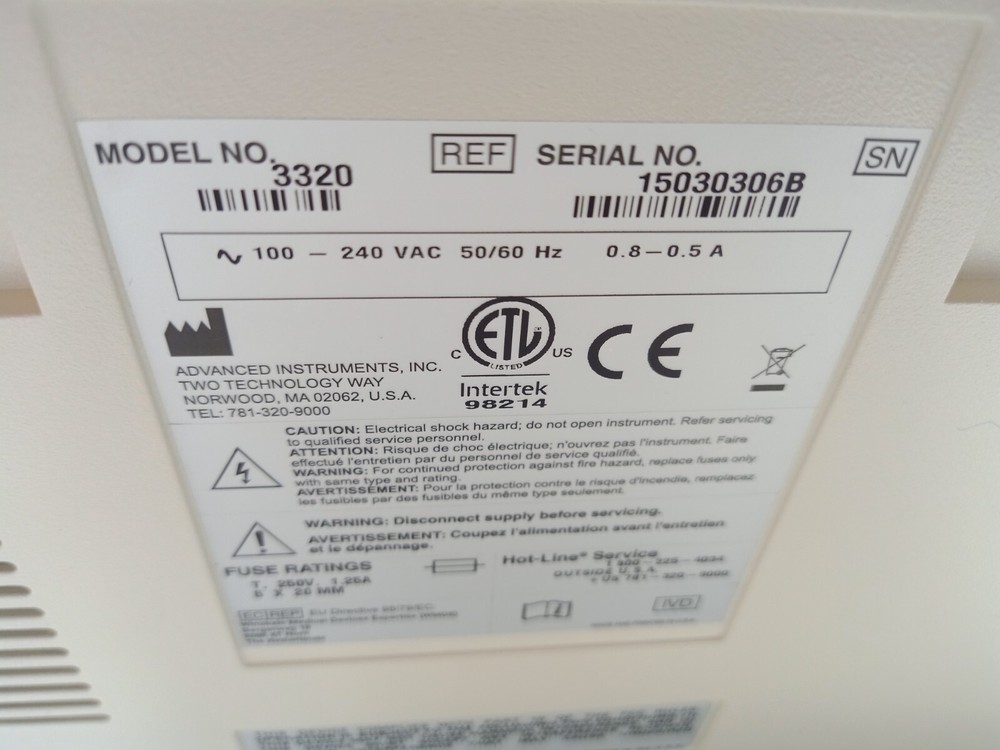 Advanced Instruments Model 3320 Micro Osmometer Single Sample w/DPU-414 Printer