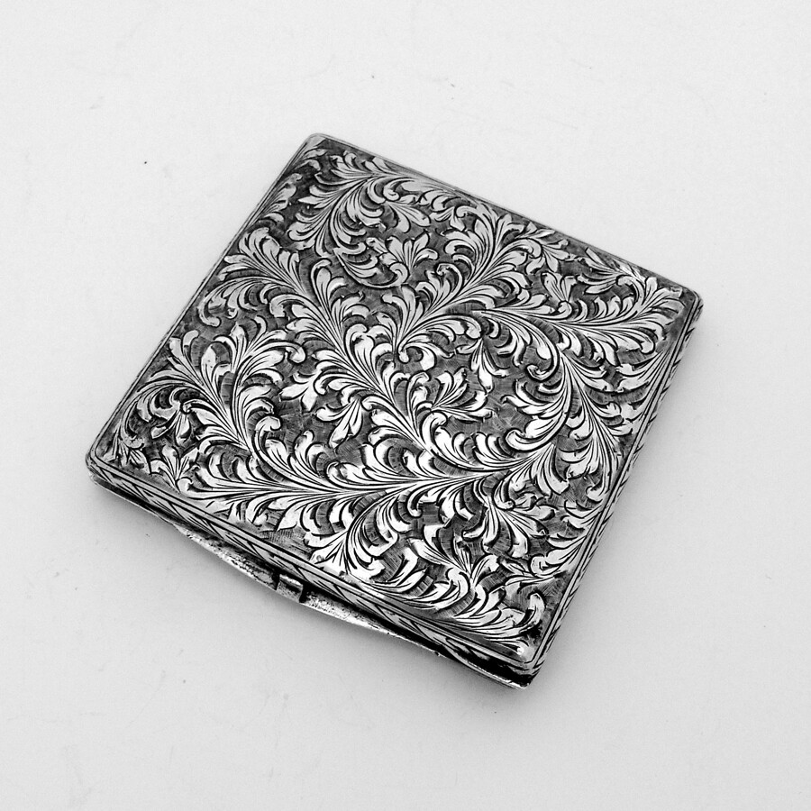 Engraved Square Compact Italian 800 Silver