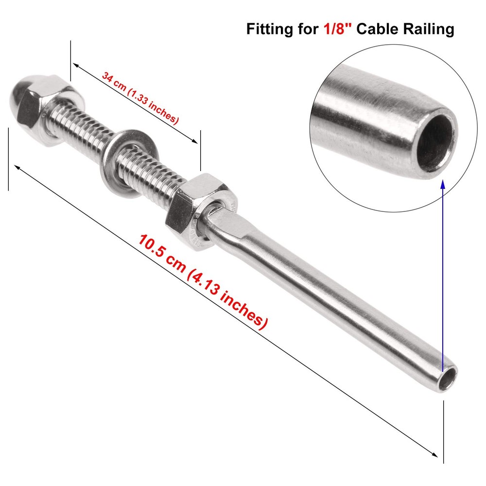 20 Pcs 1/8" Cable Railing Swage Threaded Stud Tension End Fitsting Terminal