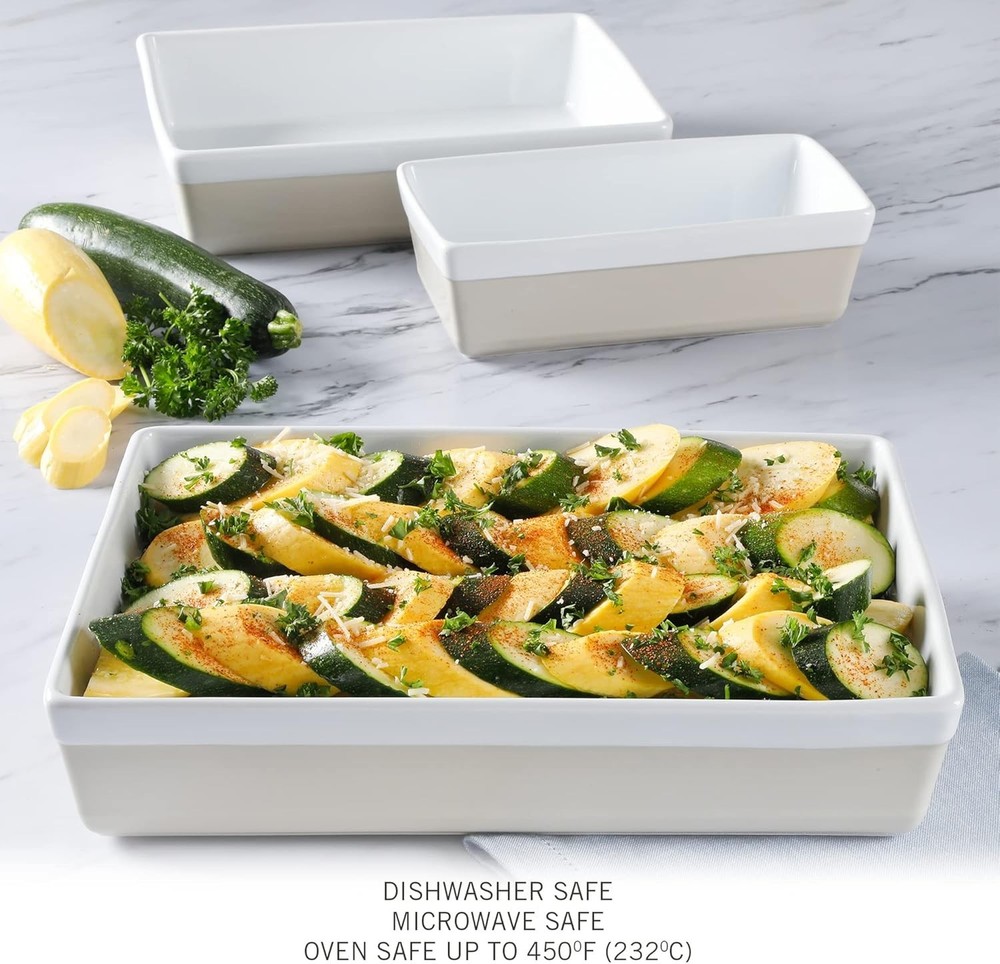 Charming 3-Piece Stoneware Casserole Set – Smooth Glazed Interior, Stackable