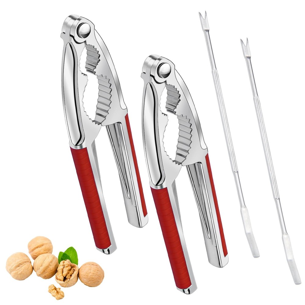 4 Pcs Walnut Cracker Tools, Windspeed Nut Crackers Three Opening Clips Red