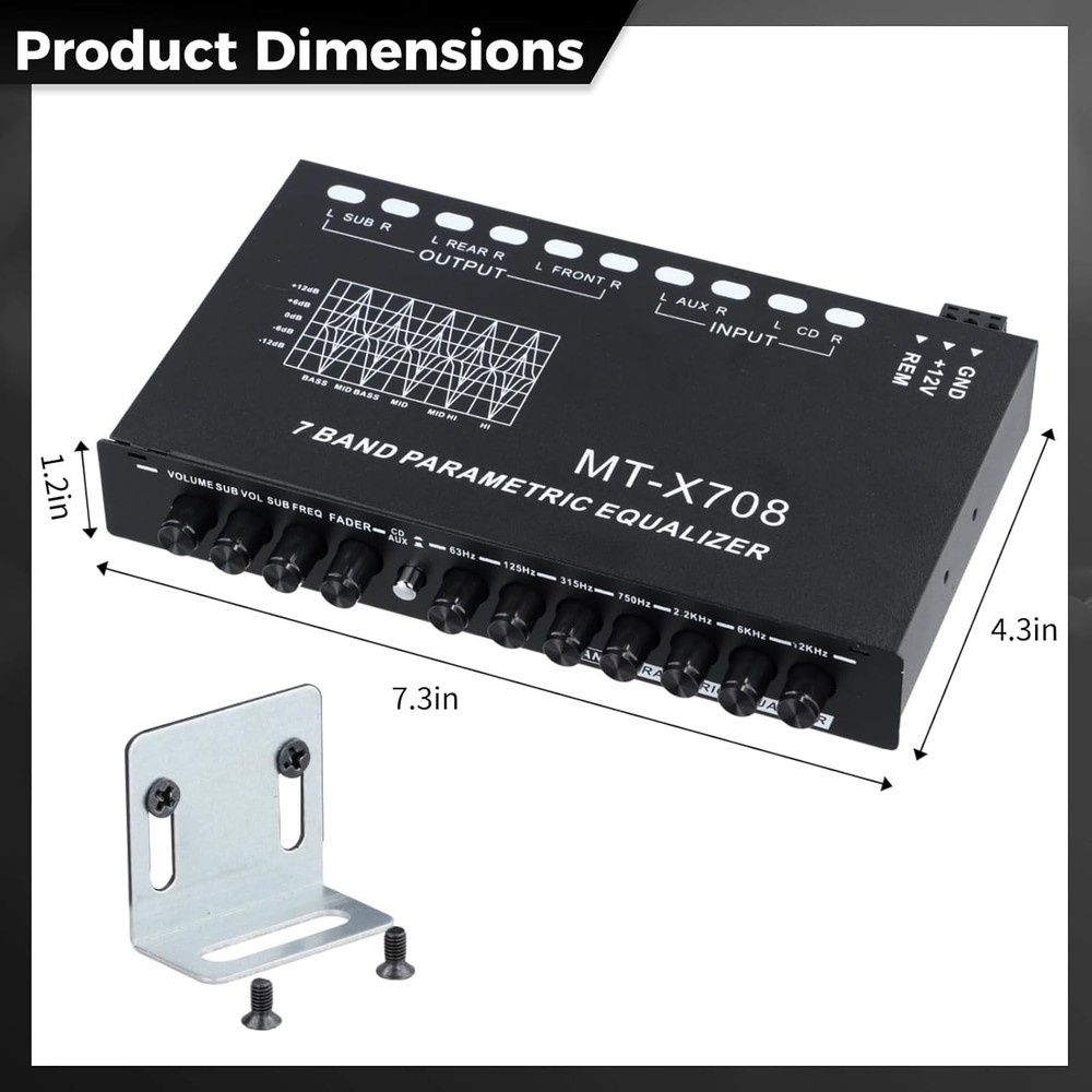 7-Band Car Audio Equalizer with Subwoofer Outputs, Adjustable Dials, Compact ...