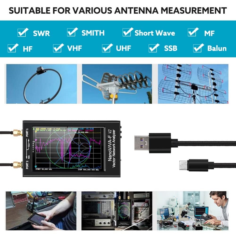 4.3" Vector Network Analyzer 50kHz-3GHz HF VHF UHF VNA Antenna Analyzer 5000mA-h