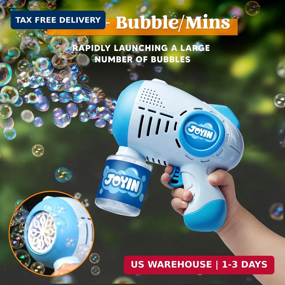 JOYIN 2 Kids Bubble Guns with 4 Bottles Solution, Automatic Bubble Machine Gun w