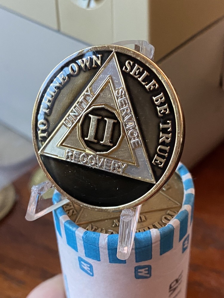 2 Year AA Medallion Translucent Black Tri-plate Sobriety Chip
