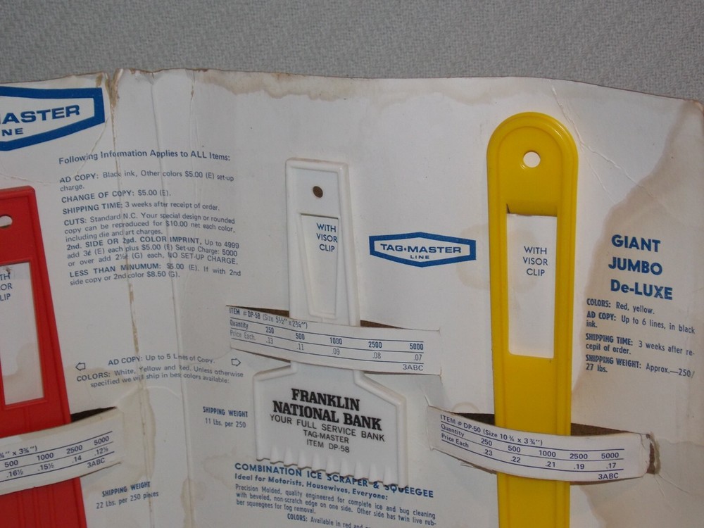 Vintage Salesman's Display TAG-MASTER LINE Windshield Scraper & Squeegee Board