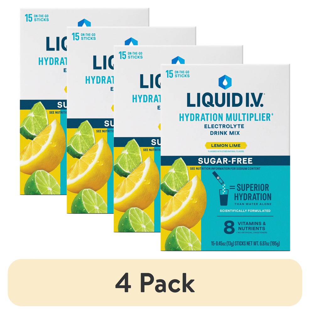 (4 pack) Liquid I.V.® Lemon Lime Hydration Multiplier® 15 Count Packets