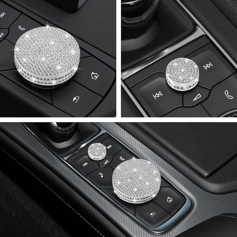 Bling Center Console Multimedia Knob Button Cover Compatible with Cadi...