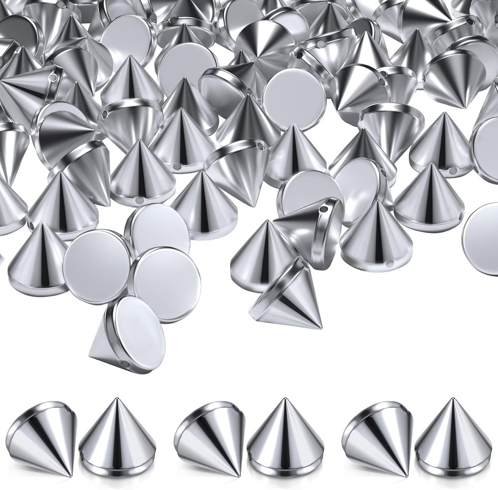 440PCS 8Mm Silver ABS Bullet Spike Cone Studs, Rivets Cone Spike Studs Beads, Fl