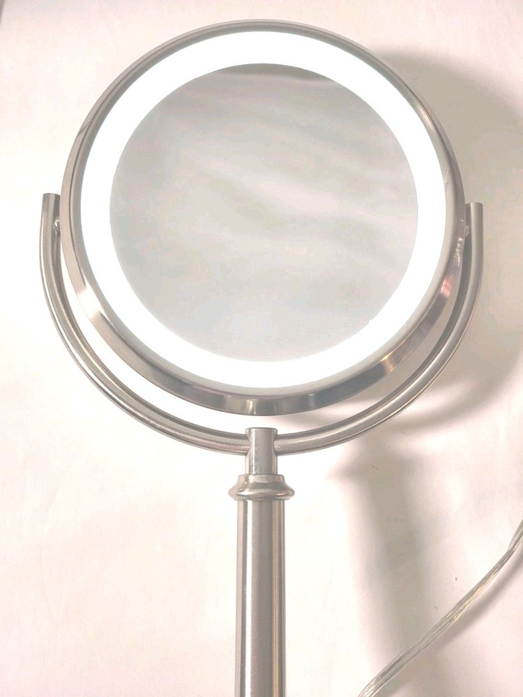 Intertek Nickel Brushed Magnifying Makeup Mirror Double Sided Light Up 18x10