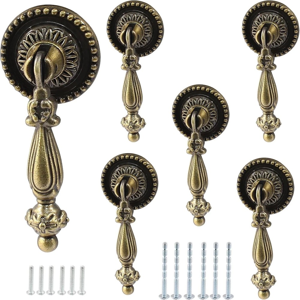 6 Pack Antique Tear Drop Pulls Vintage Cabinet Drawer Decorative Pull Handles