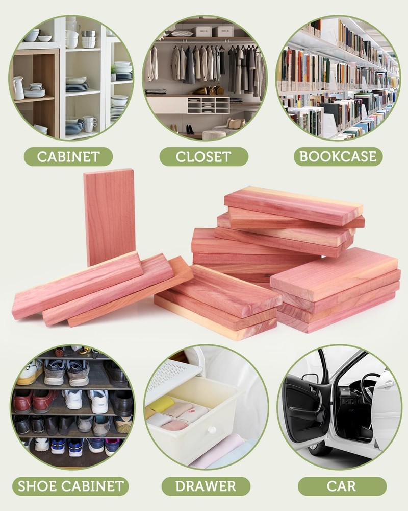 Cedar Blocks for Clothes Storage, 20 Pack Planks - Aromatic Scent Cedars Wood...