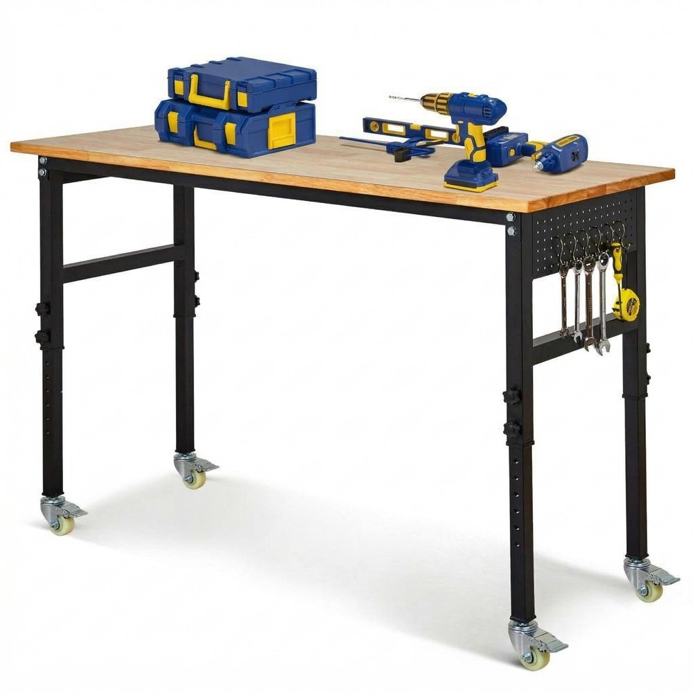 Adjustable Height Workbench 48"x24" Work Bench Table 2000Lbs with Pegboard Hooks