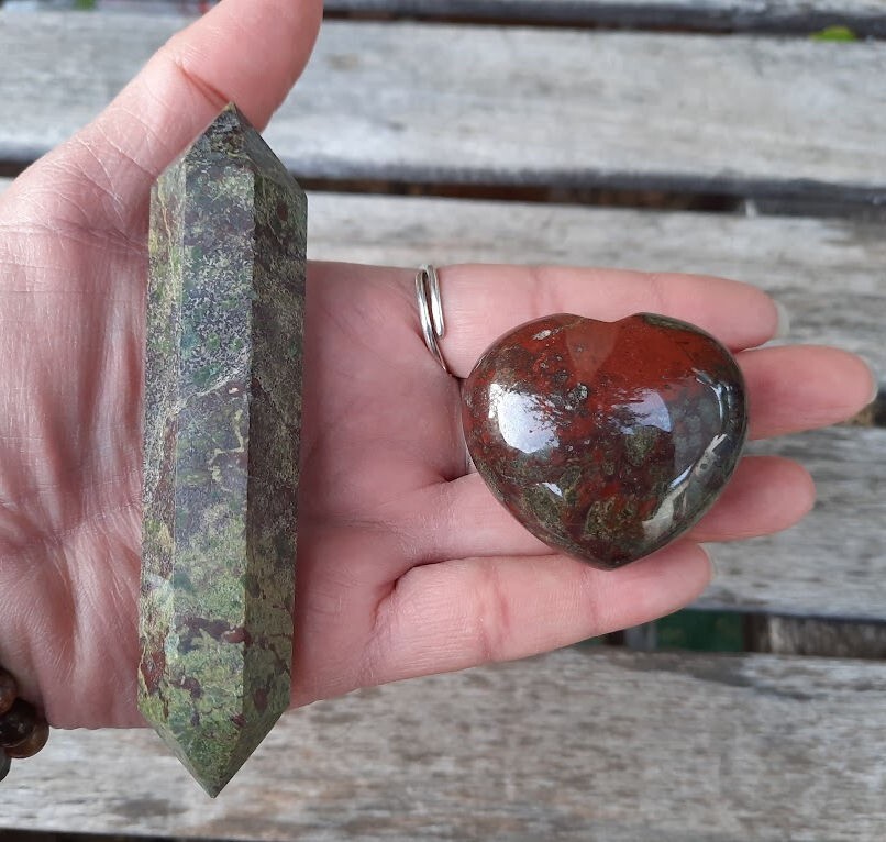 Dragonstone Double Terminated Wand & Heart Bundle, Courage, Strength, Creativity