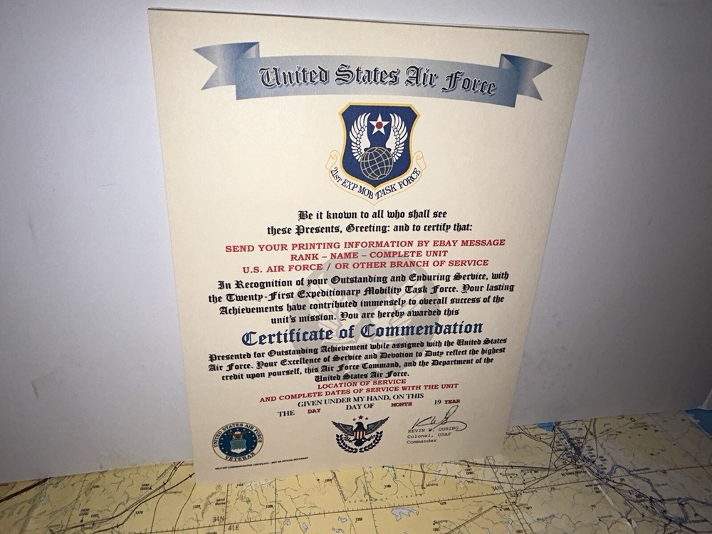 U.S.A.F. / 21ST EXPEDITIONARY MOBILITY TASK FORCE - CERTIFICATE OF COMMENDATION